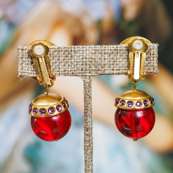 Vintage Poured Purple Glass Cabochons Drop Clip-ons - Picture 4 of 4